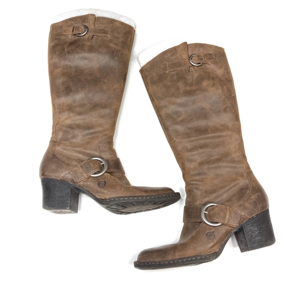 Born Shoes Born Brown Leather Tall Block Heel Boots Poshmark